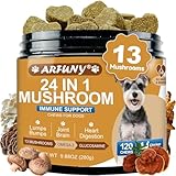 24 en 1 Suplemento de Hongos para Perros – Snacks Masticables de Hongos con 13 Hongos, Beta-Glucanos, Glucosamina, MSM, Vitaminas – Apoyo para Inmunidad, Articulaciones, Piel y Digestión – Sabor Pollo