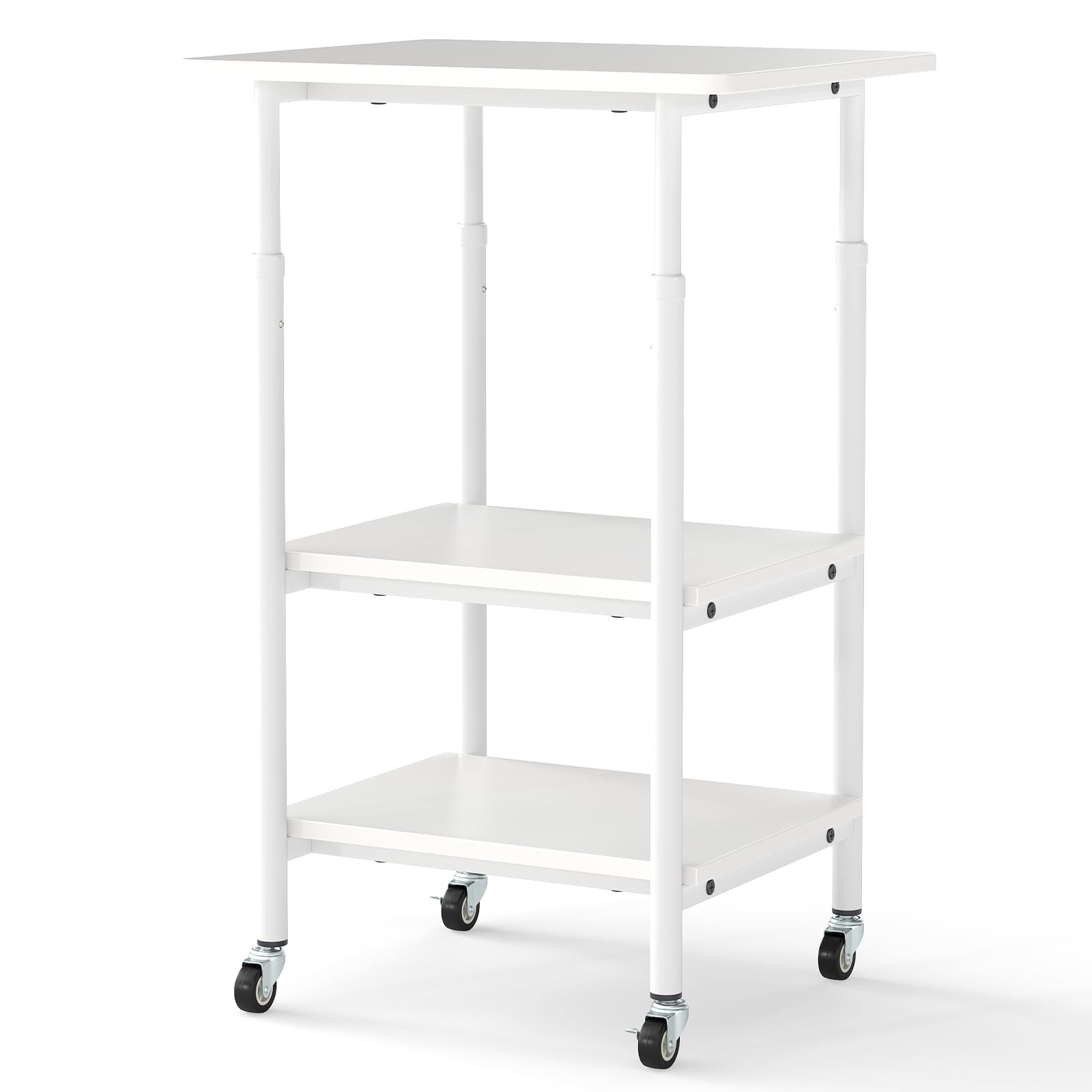 HOMASIS Carrello Porta Stampante a 3 Livelli, Porta Stampante con Ruote Bloccabili e Altezza Regolabile, Tavolino Industriale con Mensola per Fax e Scanner (Bianco)