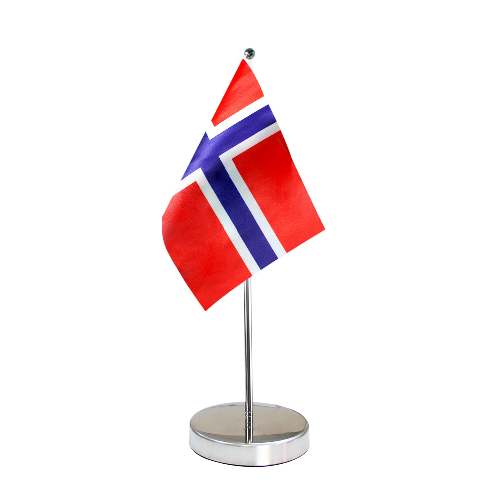 Bandera de Noruega para mesa de 9 x 6 pulgadas, incluye base de acero inoxidable y poste ajustable