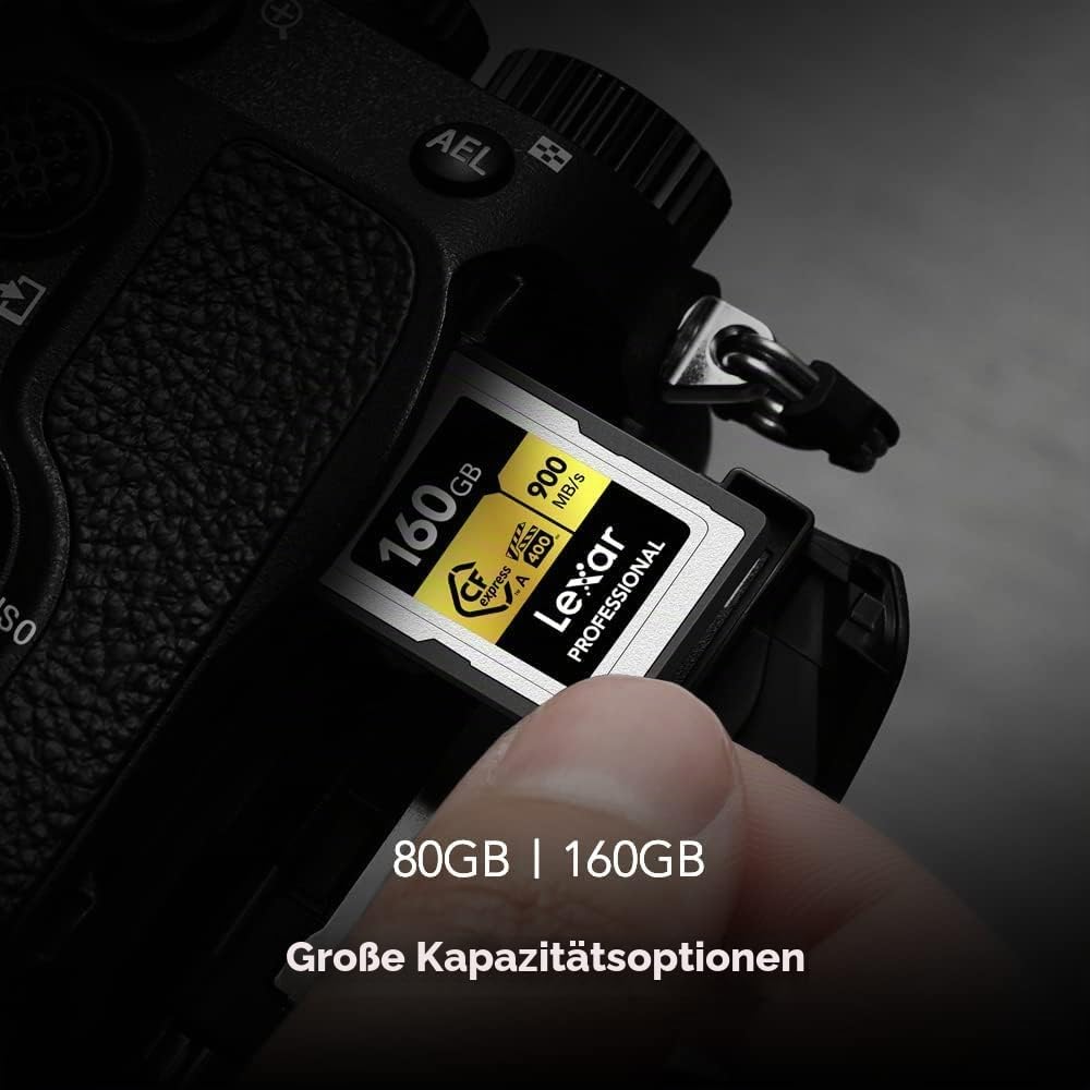 Lexar 160 GB professionelle CFexpress Typ A Gold Series Speicherkarte, bis zu 900 MB/s Lesen, 8K-Video in Kinoqualität, bewertet VPG 400 (LCAGOLD160G-RNENG)