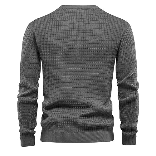 Fall Knit Sweaters for Men Round Neck Slim Fit Lightweight Long Sleeve Sweater Casual Checkered Pullover Top Shirts2