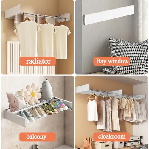 GIVROLDZ 80cm, Einziehbarer Wand-Wäscheständer, Zusammenklappbarer Wäscheständer Für Den Innen- Und Außenbereich, Kompaktes Und Prägnantes Design, Platzsparend