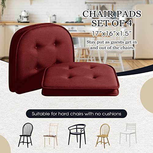 Basic Beyond Chair Cushions For Dining Chairs 4 Pack, Memory Foam Chair Cushion With Non Slip Backing, 17X16 Inches Kitchen Chair Pads(Burgundy) #TOP4