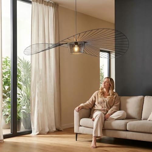 YONIISEA Vertigo Lampe | Pendelleuchte Ø80cm Schwarz | Moderne Französisch Hut Design Hänge Lampe | 24W, 2m Verstellkabel | Leicht Fiberglas+Polyurethan Hängeleuchte für Wohnzimmer/Schlafzimmer 5-10㎡