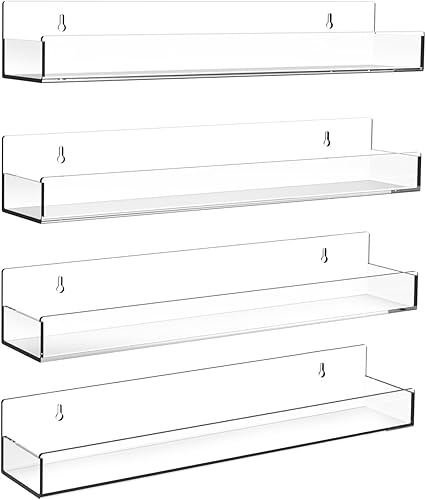 Miniatura 9 de Estante acrílico para especias de montaje en pared, estantes flotantes transparentes de 15 pulgadas, estantería colgante invisible para niños, para