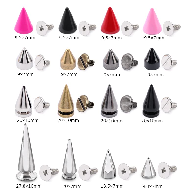 Juego de remaches de botones punk, tachuelas cónicas para ropa, manualidades DIY, remaches de ropa Punk geniales para artesanía de cuero hecha a mano-10-20 color metal