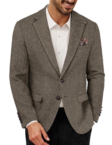 Blazers PJ PAUL JONES para hombre Mezcla de lana Casual Traje de chaqueta Vintage Chaqueta de tweed, Café claro, XL