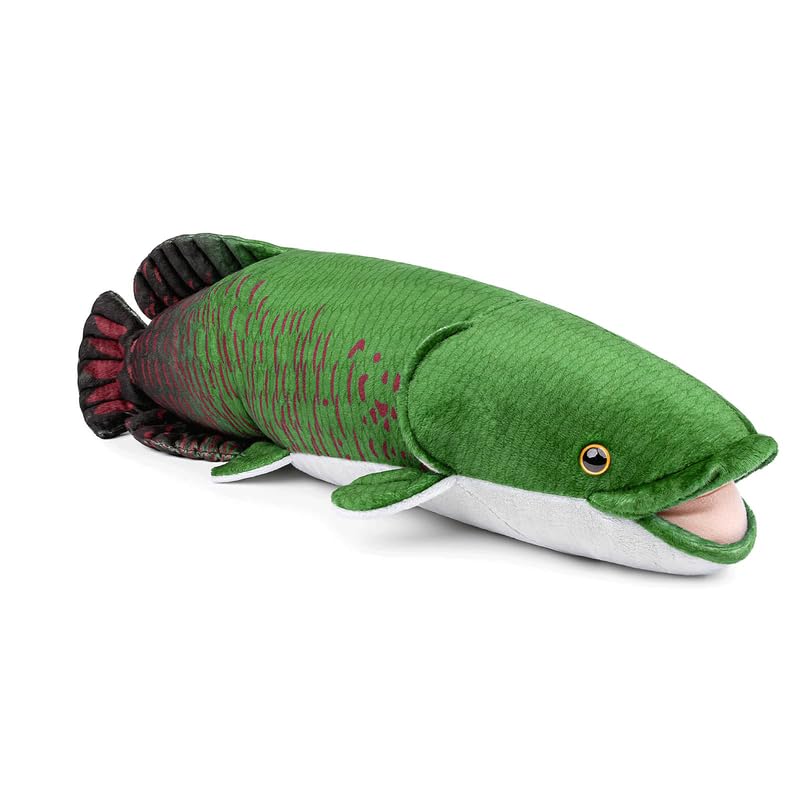 PuffPurrs Arapaima Plush, Lifelike Arapaima Gigas Fish Stuffed Toy, Soft Green 18 Inch Fish Plushie