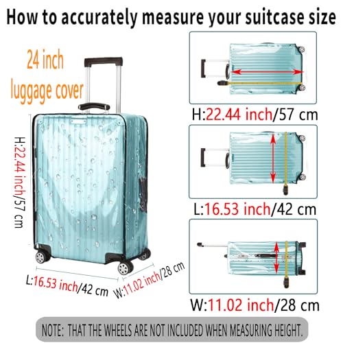 Image of Suitcase Covers for Luggage - TSA Approved Clear PVC Luggage Protector Cover, Thick Transparent Waterproof Sleeve with Large Hook and Loop Closure, Black Trim-0.4mm, 24 inch Suitcase Cover