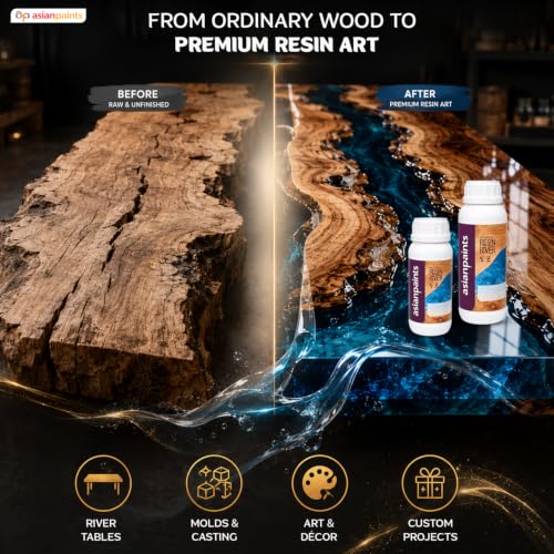 Image of Asian Paints Woodtech Epoxy Resin Crystal Clear Resin-and-Hardener with Self-Levelling Heat Resistance Easy to Use 12Kg Liquid Art Kit for River Table Jewellery Smooth Finish Crafting Projects (1Pc)