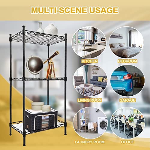 3-Tier Wire Shelving Unit And Storage, Shelves For Storage Height Adjustable Metal Wire Rack Shelving For Garage Kitchen Pantry Closet Laundry Bathroom Load 265Lbs (17.5 X 11.5 X 35.5 Inch) #TOP4