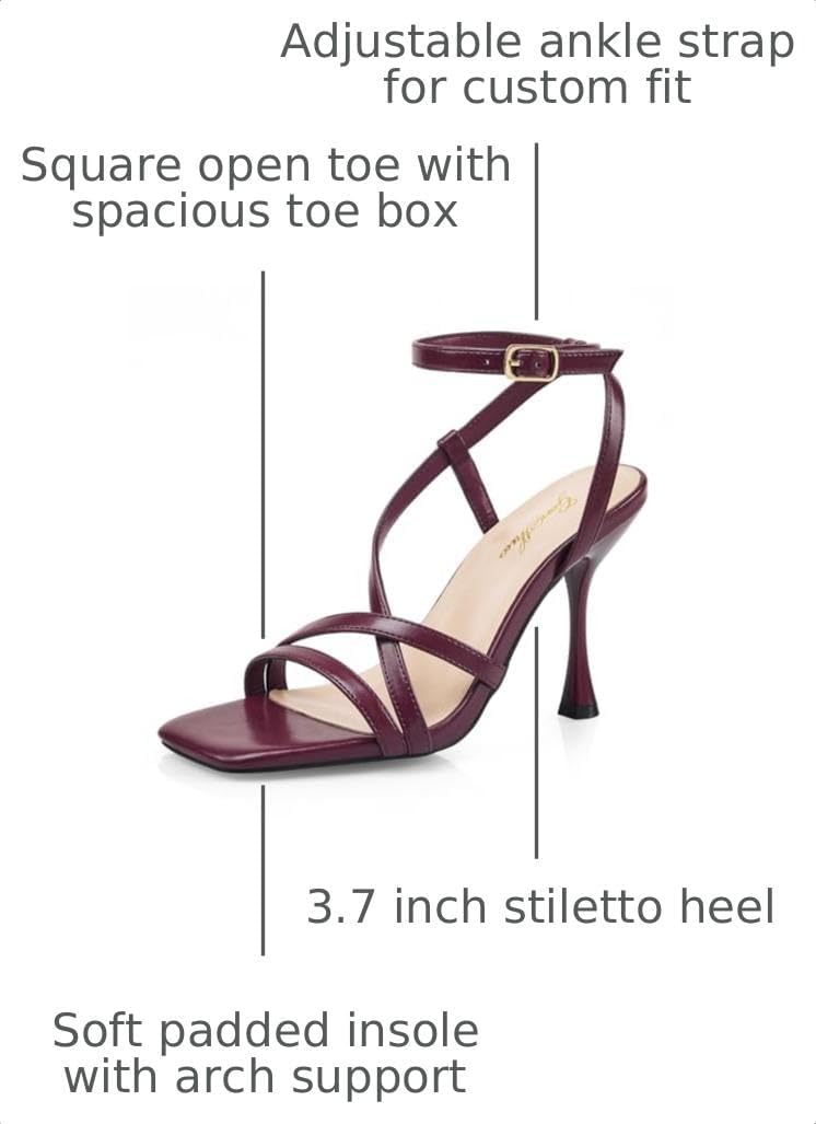 GENSHUO Women’s Strappy Heels, Stiletto High Heeled Sandals Open Toe Ankle Strap, Dressy Heels for Party Wedding Evening image 3