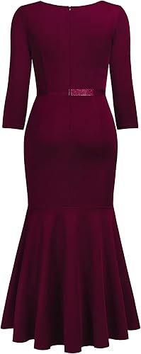 Miniatura 6 de Miusol Vestido largo formal de fiesta con cuello en V y mangas 23 con volantes y dobladillo dividido para mujer