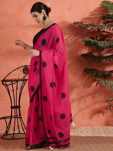 Image of Satrani Women's Linen Printed Saree with Unstitched Blouse Piece