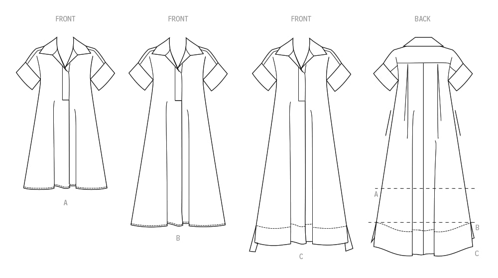 Simplicity Schnittmuster SS3130U5 Damenkleid mit Kragen in drei Längen, U5 (44-46-48-50-52)