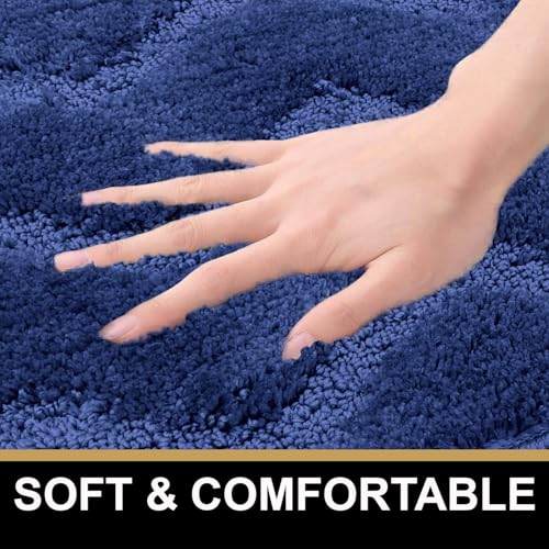 Image of Luxe Home Bath Mat Super Soft Microfiber Non Slip Scotland Waves Bathroom mats Water soak Washable Doormat for Home, Bedroom, Living Room (38x58 cm, Navy) Pack of 1