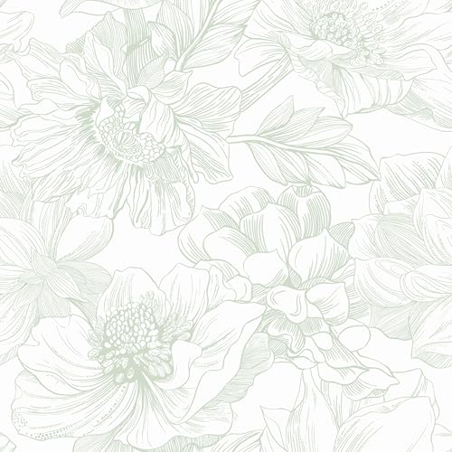 Dimoon 78.7'x17.3' Peel and Stick Wallpaper Green Floral Contact Paper White Boho Modern Wallpaper Removable Self Adhesive Flower Wall Paper for Kitchen Bathroom Bedroom Cabinets Thicken Vinyl Roll