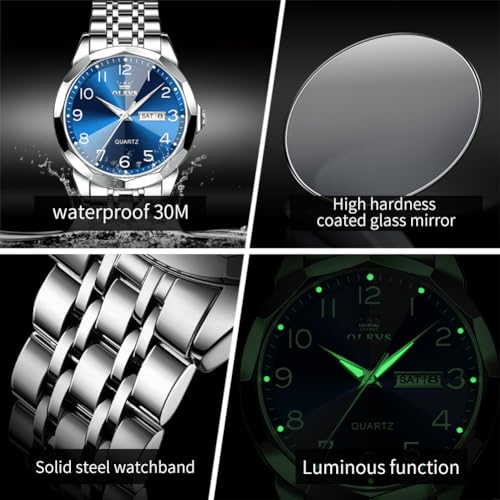 Image of OLEVS Watch for Men Luxury Dress Analog Quartz Stainless Steel Waterproof Luminous Date Diamond Business Two Tone Casual Wrist Watch