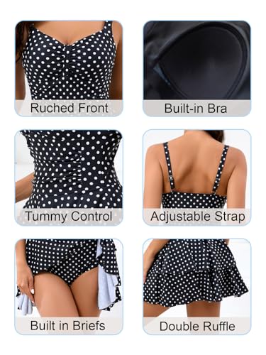 Halcurt Womens One Piece Swimsuit Ruched Tummy Control Swimdress Ruffle Bathing Suit Skirt with Hipster2