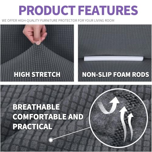 ZNSAYOTX Super Stretch Couch Cover Love Seat Sofa Covers for Living Room Dogs Pet Friendly Furniture Protector Spandex Loveseat Slipcovers with Anti Slip Foam Sticks (Dark Grey, Loveseat) - Thumbnail 4