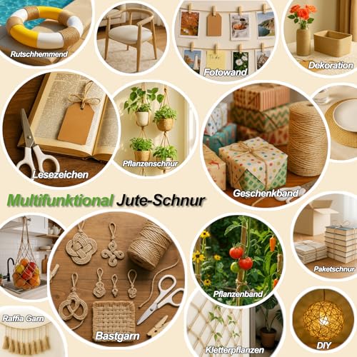 Naturjute-Schnur 1200FT, 2mm 3-fädige Braune Juteband für Bastelarbeiten, Geschenkverpackungen, Gartenarbeit, Makramee, DIY-Projekte, rustikale Verpackung und Dekoration