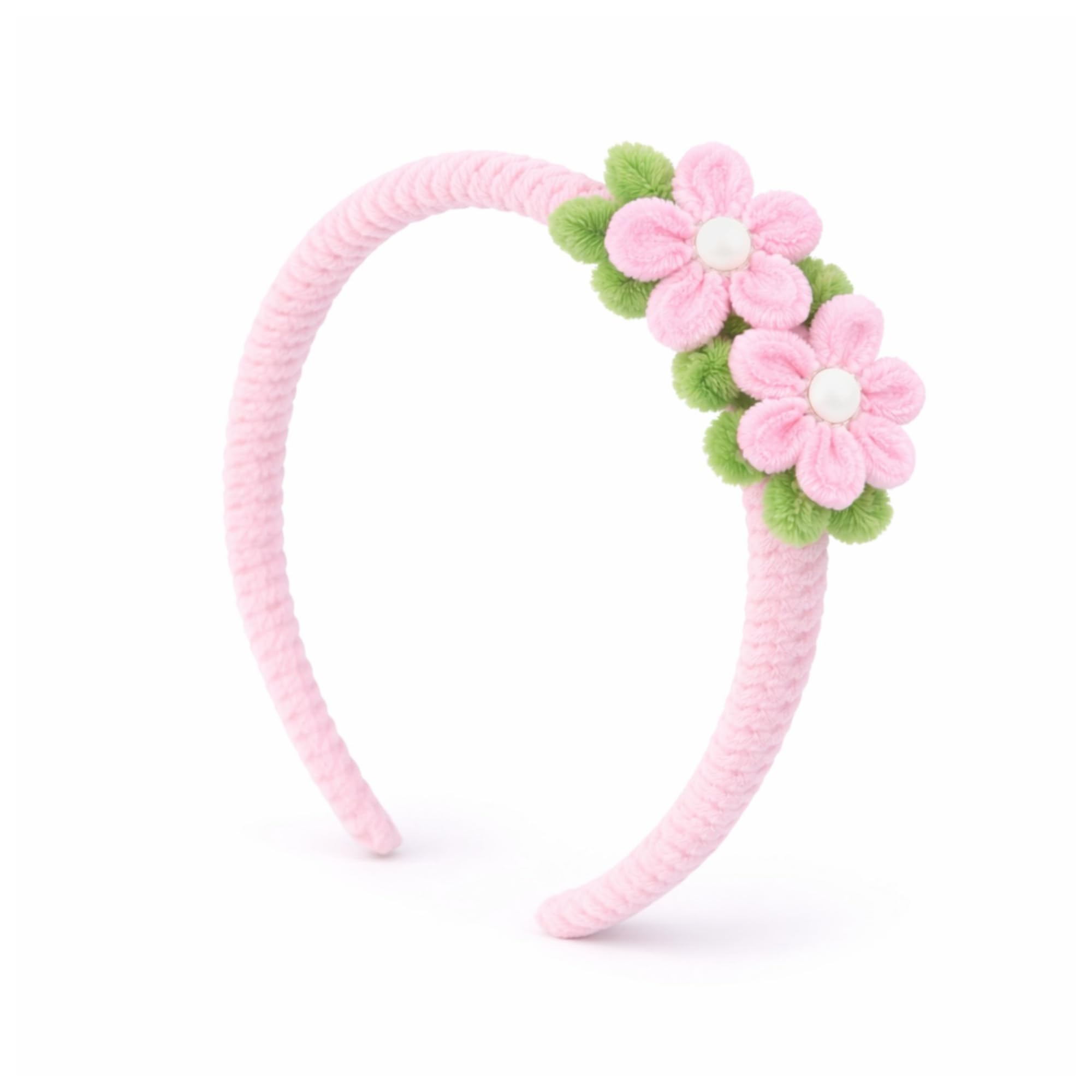 Handmade Pink Floral Headband for Girls | Soft Chenille Hairband with Flower Design | Kids Hair Accessories (2–8 Years) | Lightweight Flexible Hair Band | Cute Baby Girl Hairband for Birthday,Fancy Dress & Daily Wear-picture-24