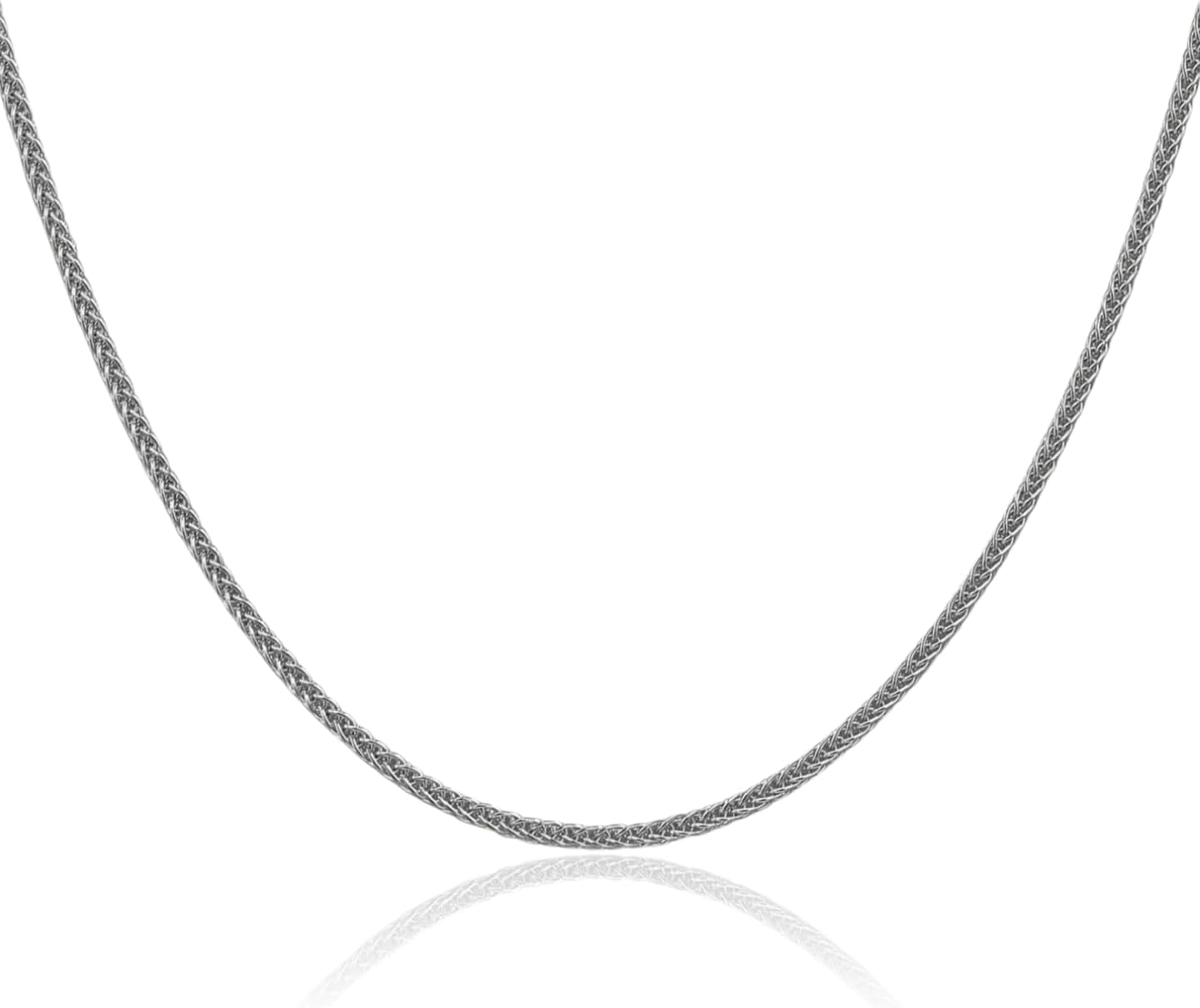IceCarats 14K White Gold 2mm Thin Spiga Wheat Chain Necklace, Polished