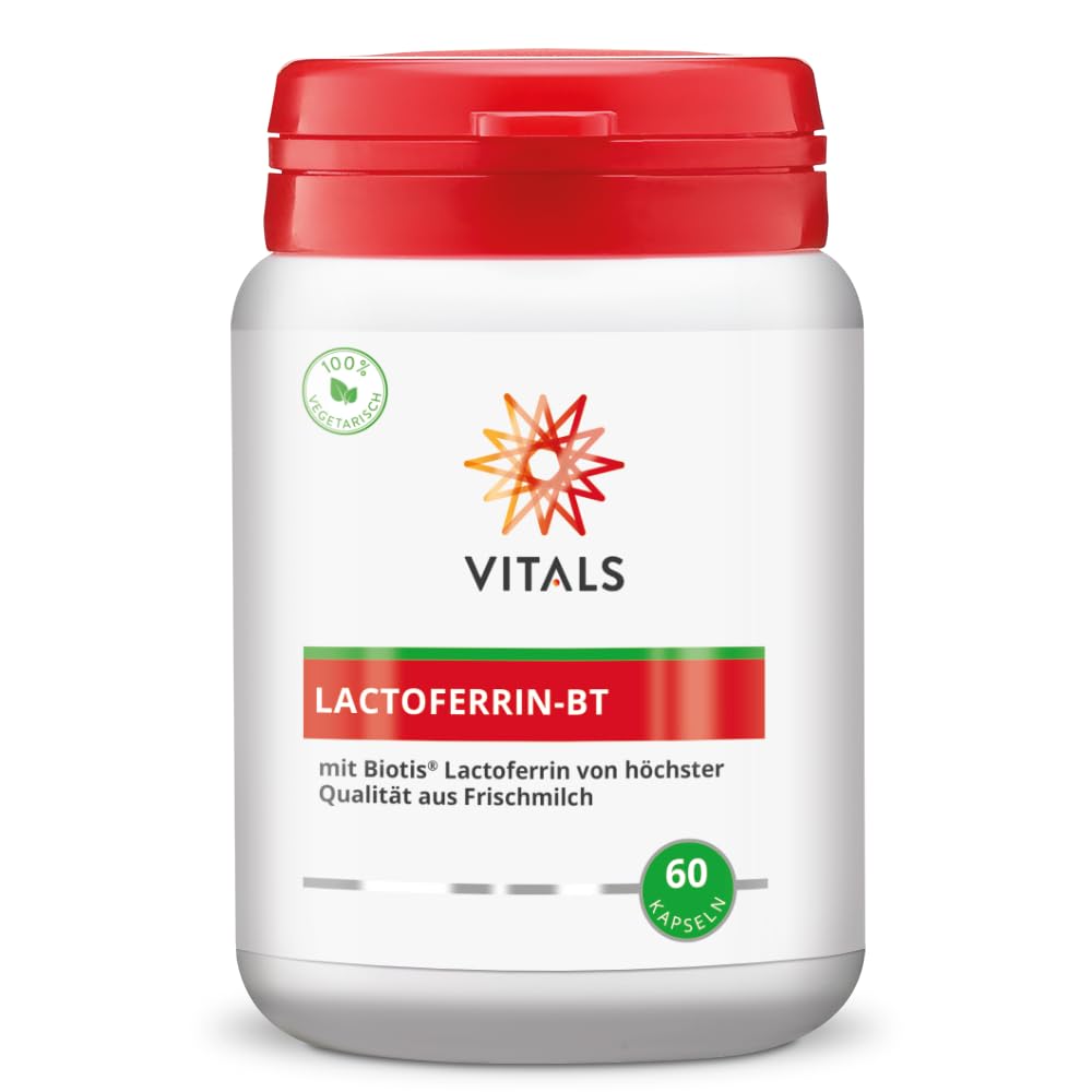 Vitals - Lactoferrin BT 60 Kapseln mit Biotis® von höchster Qualität aus Frischmilch. 200 mg pro Kapsel(magensaftresistenten)
