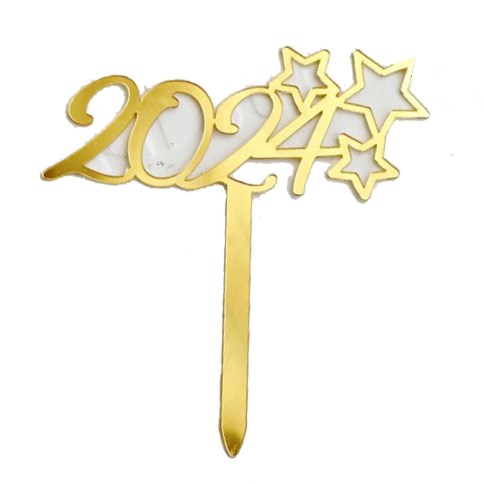 Kalttoy 10pcs Gold Birthday Cake Toppers 2024 Acrylic Cake Toppers Christmas Snowflake Pick New Year Party Decorations