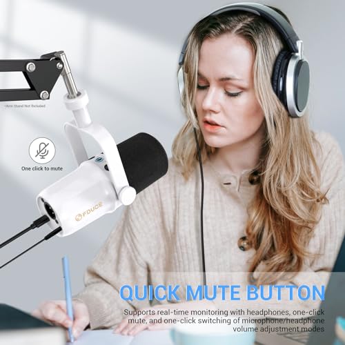 Image of FDUCE SL40 Dynamic Microphone for Podcasting, Gaming, Live Streaming & Recording, Built-in Headphone Output, LED Mute Button, All Metal USB /XLR, Voice-Isolating Technology (White)