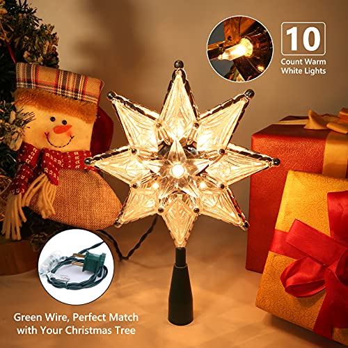 Brizled Star Christmas Tree Topper, 8" Lighted Double-Sided Star Treetop, 8-Point Star Xmas Tree Topper With 10 Warm Lights, 120V Ul Certified Tree Top For Christmas Tree Ornament Party Home Decor #TOP2