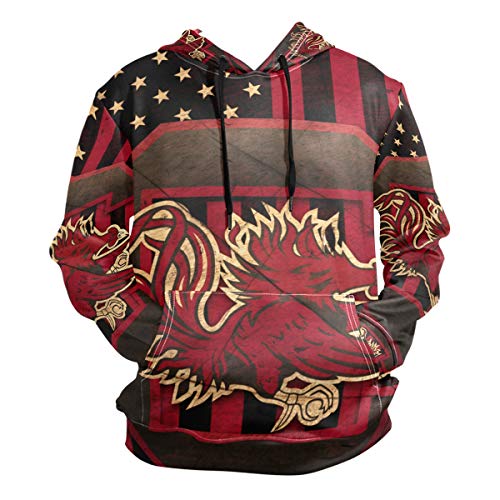Gamecocks Flag of America Men's Fashion Workout Hoodie Gym Sport Sweatshirt Muscle Fit Athletic Pullover with Pocket S - XXL
