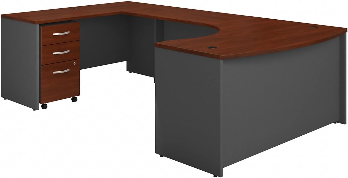 Bush Business Furniture Series C 60W Left Handed Bow Front U Shaped Desk with Mobile File Cabinet in Hansen Cherry