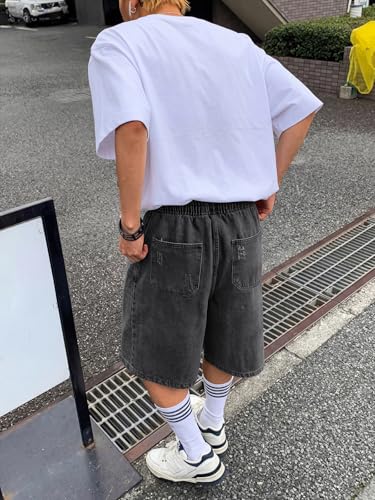 EMMIOL Baggy Jean Shorts Men, Y2K Jorts Cargo Ripped Elastic Waist Shorts - image 3