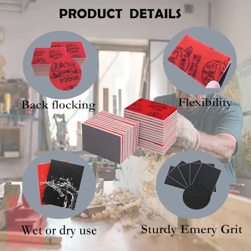 25 Pcs 320-2500 Grit Sanding Sponge, Fine Sand Paper Assortment Pack, Soft Foam Sanding Pads, Sanding Block, Dry Wet Sanding Paper for Model Drywall Metal Wood Furniture Polishing (25)