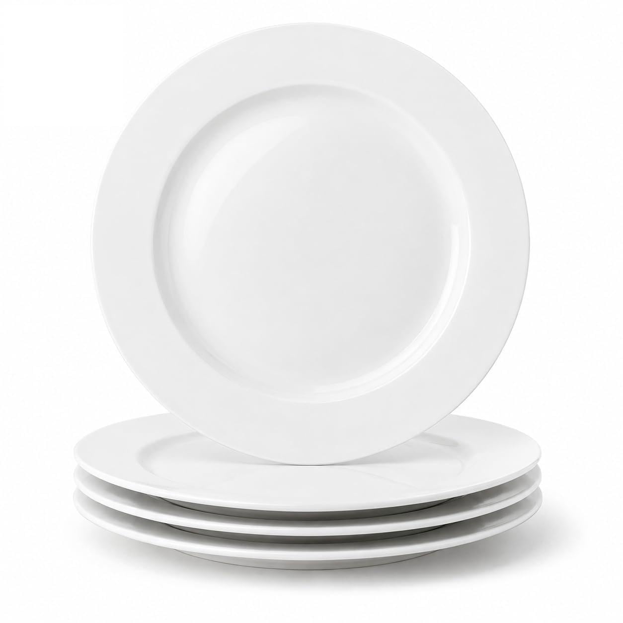 Plato llano, juego de 4 platos blancos, juego de platos llanos de cerámica, platos apilables de 10 pulgadas para ensalada, platos de servir, juegos de vajilla, microondas, horno y lavavajillas