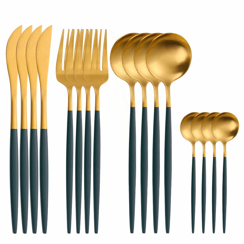 Besteck-Set, 16-teiliges, mattes Geschirr, Löffel, Gabel, Messer, Besteck-Set, Edelstahl-Geschirr-Set, Tafelservice, umweltfreundliches Besteck für zu Hause, für 4 Personen (