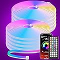 Fussion Led Neon Rope Lights 100Ft,RGB Led Strip Lights with App/Remote Control Music Sync Gaming Lights Outdoor IP67 Waterproof,Flexible DIY Design for Bedroom,Living Room,Party Decor