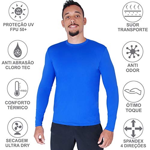 Camisa Proteção Solar Verão Uv 50+ Masculina Praia Piscina Lazer Esportes (M/40, Azul)