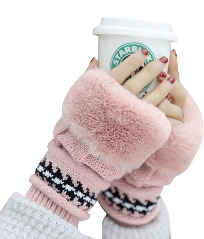 Girls Winter Gloves with Touch Screen Finger for Women Woolen warm Rabbit Fur Gloves Mittens | Soft Fleece Windproof Mobile Screen Touch Hand Gloves (Freesize)-image-47
