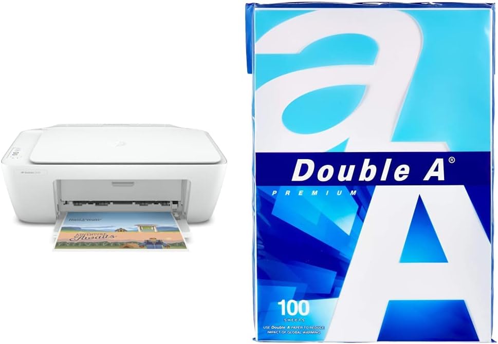 HP DeskJet 2320 All-in-One Printer, USB Plug and Print, scan, and copy - White [7WN42B ] & - Printer Copy Paper, Size A4, GSM 80, 100 Pages Ream