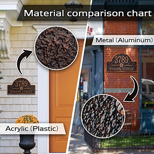 MORIDA Personalized Cast Address Sign House Number Home Address Plaque 12 Inch, Custom Steet House Number Sign, Metal or Acrylic Antique Brass for Outside Vintage