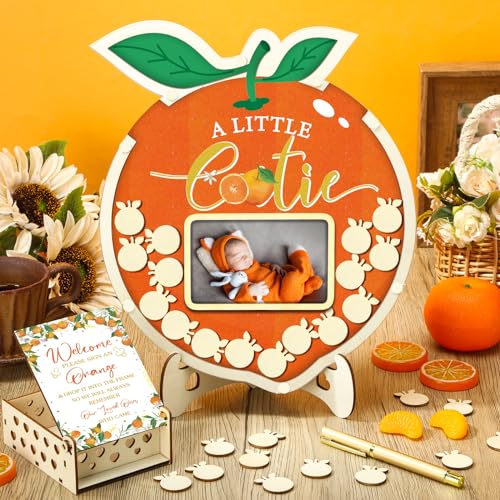 Image of Wenqik 63 Pcs Little Cutie Baby Shower Guest Book Alternatives Set Baby Shower Decorations with Photo Frame Sonogram Frame Keepsake 60 Wood Slices Guest Book for Birthday
