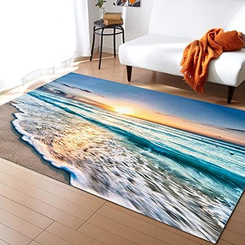 Aomike Indoor Area Rug Doormat- Tropical Sand Beach Sea Waves Sunrise Seaside Scene Contemporary Rug for Living Room/Bedroom/Front Porch/Hallway/Farmhouse, 5'x7' Cover