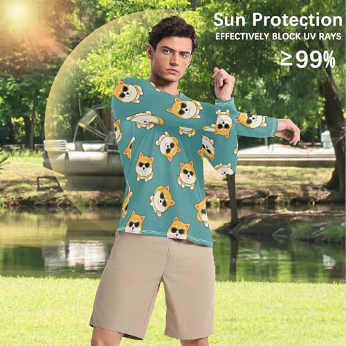Mens UV Protection Shirts Rash Guard Long Sleeve UPF 50+ Corgis Quick Dry S4