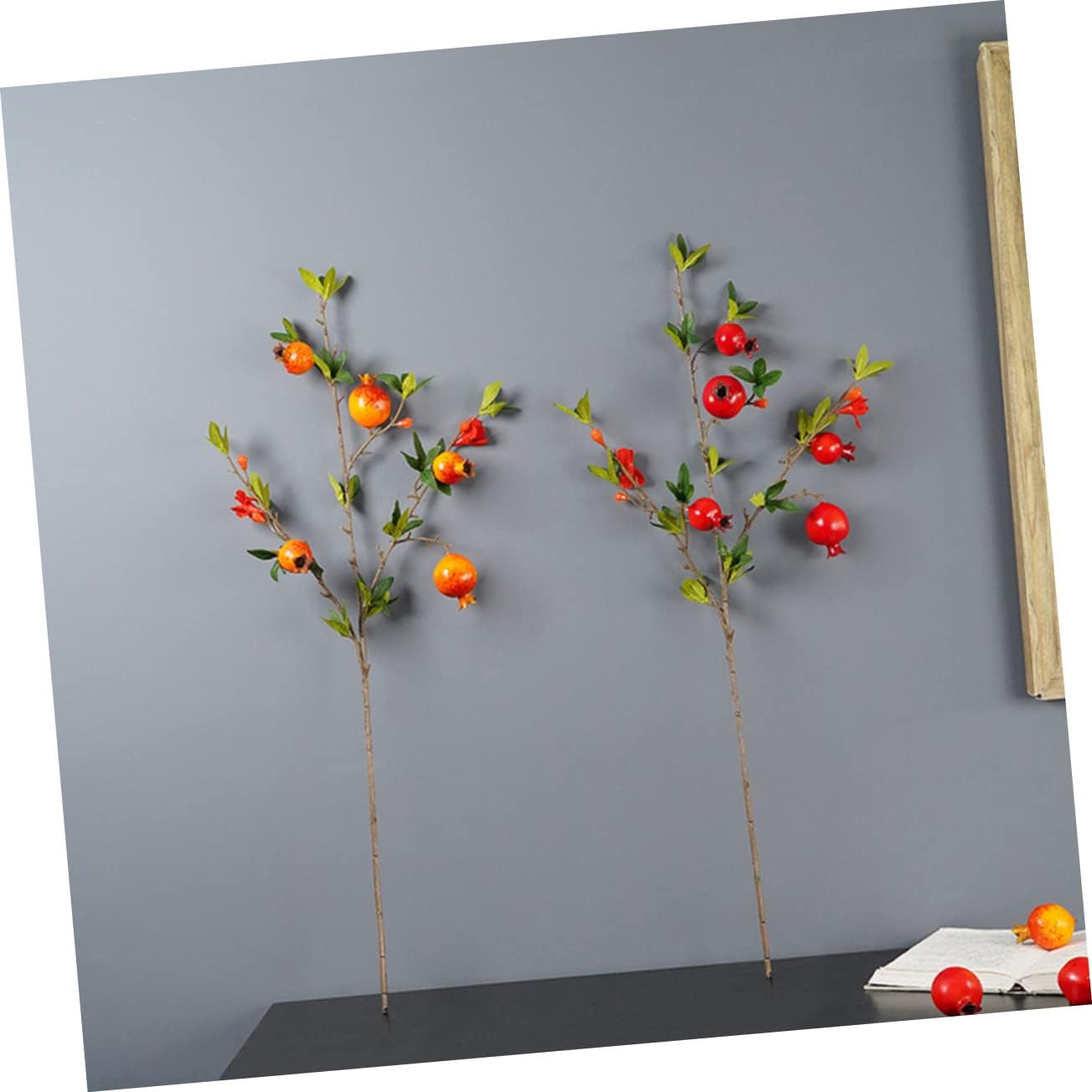 Garneck 2pcs Pomegranate Branch Decor Artificial Faux Fruit Stems Vase Filler Thanksgiving Centerpiece Home Dec