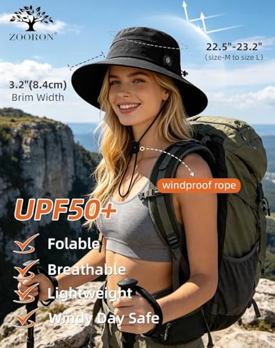 ZOORON Sun Hat for Men Women Detachable Compass, Boonie Hats UPF 50+ Fishing Hat, Lightweight Foldable Bucket Hats for Hiking, Camping, Fishing Black - image 6