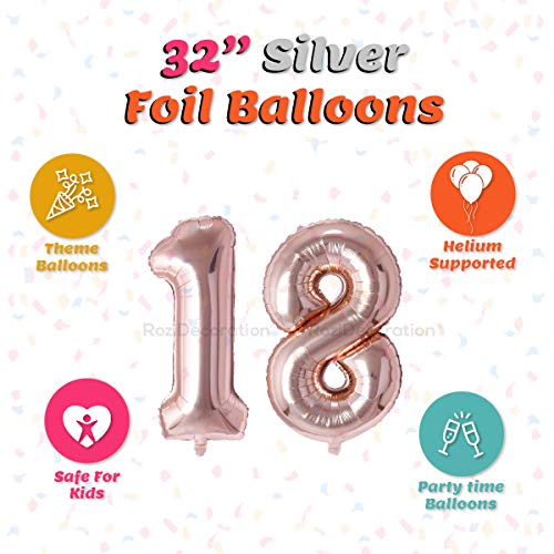 Image of Rozi Decoration 32 inch Inch Rose Gold 18 Number Foil Balloons for Birthday Decoration | 18th Anniversary Decoration | Happy 18th Birthday Decoration | Pack of 2 Pcs