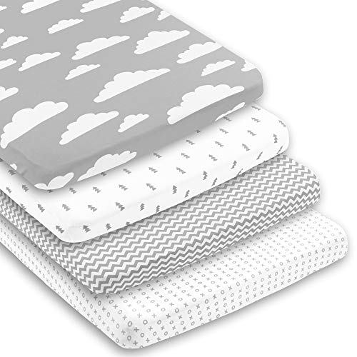 Pack N Play Sheets – Premium Pack And Play Sheets 4 Pack – 100% Super Soft Jersey Knit Cotton Playard Mattress Sheets – Portable Playpen Fitted Play Yard Mini Crib Sheet For Boy & Girl (24 X 38 X 5) #TOP4