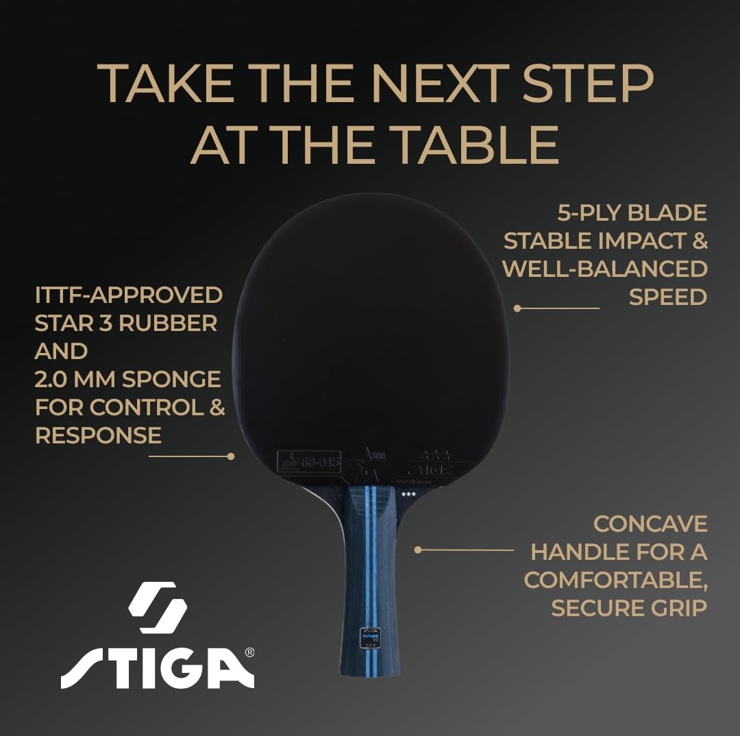 STIGA Raquette de Tennis de Table Future V2 – Raquette 3 Étoiles Offensif, Bois 5 Plis, Manche Concave, WRB Technologie, Revêtement ITTF Star 3, Mousse 2,0 mm